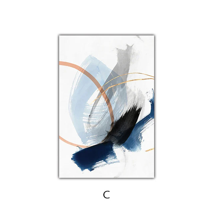 Modern Abstract Broad Stroke Wall Art Fine Art Canvas Prints Blue Beige With Hints Of Orange Golden Nordic Pictures For Living Room Decor | Bowlift