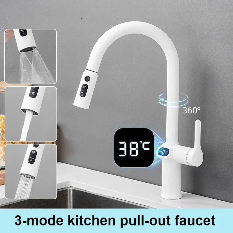 BowLift | Pull-out Kitchen Faucet with Digital Display and Swivel Spout