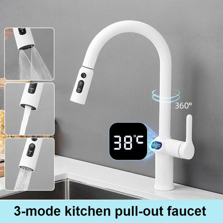 BowLift | Pull-out Kitchen Faucet with Digital Display and Swivel Spout