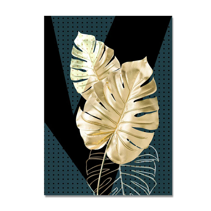 Set of 3Pcs Golden Leaf Wall Art Minimalist Nordic Tropical Plants Fine Art Canvas Prints Pictures For Living Room Dining Room Art Decor | Bowlift