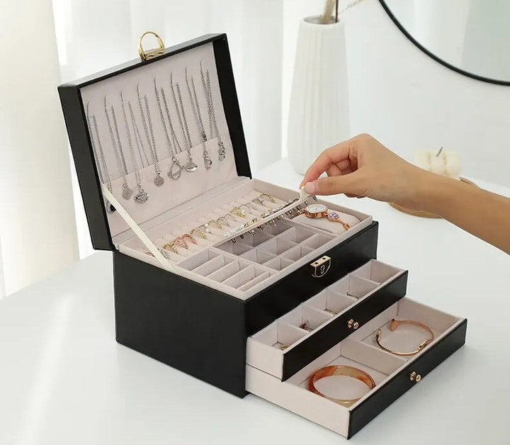 BowLift | Jewelry Box Leather | Lockable Multi-Layer Storage Organizer