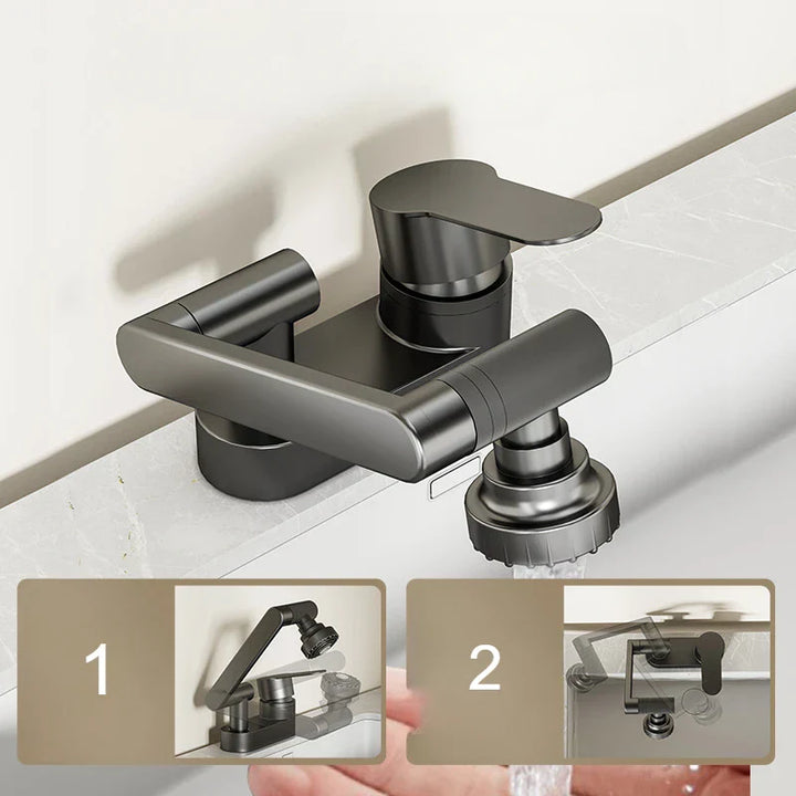 Aqua Twist Duo-Flex Basin Mixer – 360° swiveling two-hole faucet for hot and cold water Bowlift