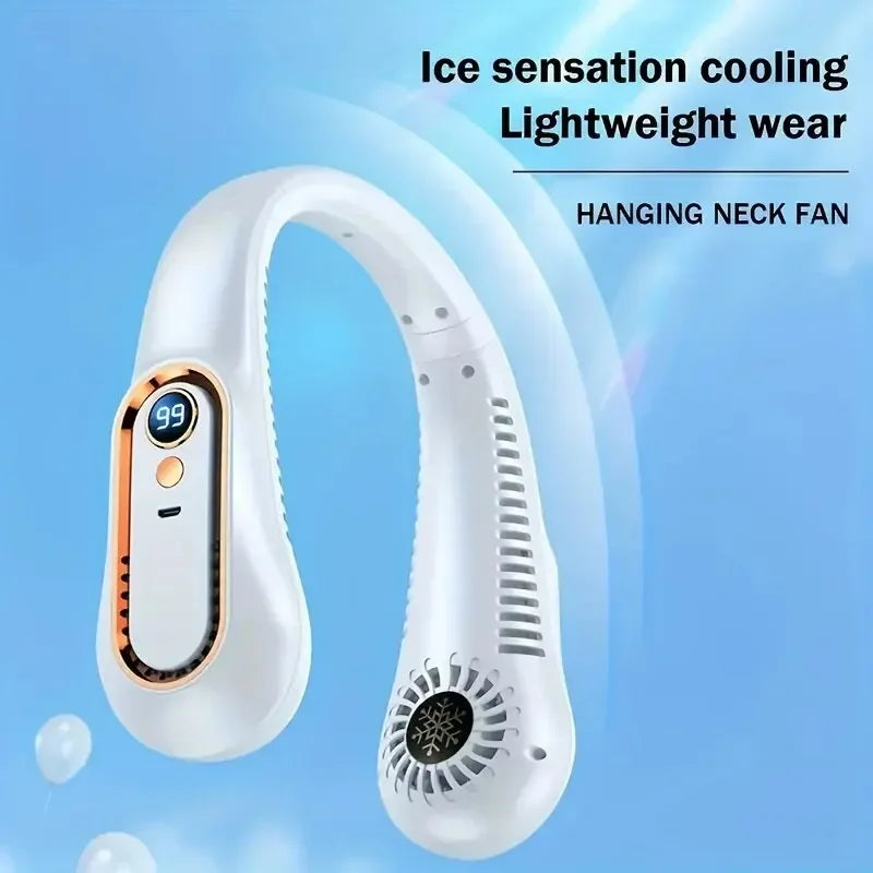 Hanging neck fan portable summer air cooler USB cooling fan with 5 speeds and digital displays - super technology and bladeless | Bowlift