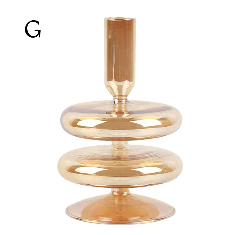 Ribbed Glass Candle Holders - Amber | Bowlift