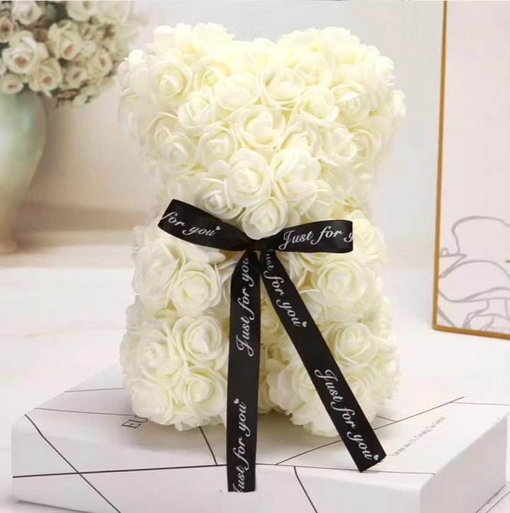 BowLift | 9.8in Artificial Rose Teddy Bear Gift with Display Box - Romantic Anniversary or Valentine's Day Decor