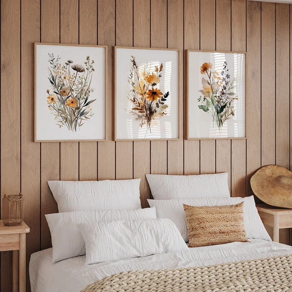 Scandinavian Floral Meadow Flower Wall Art Fine Art Canvas Prints Modern Minimalist Botany Pictures For Living Room Home Decor | Bowlift