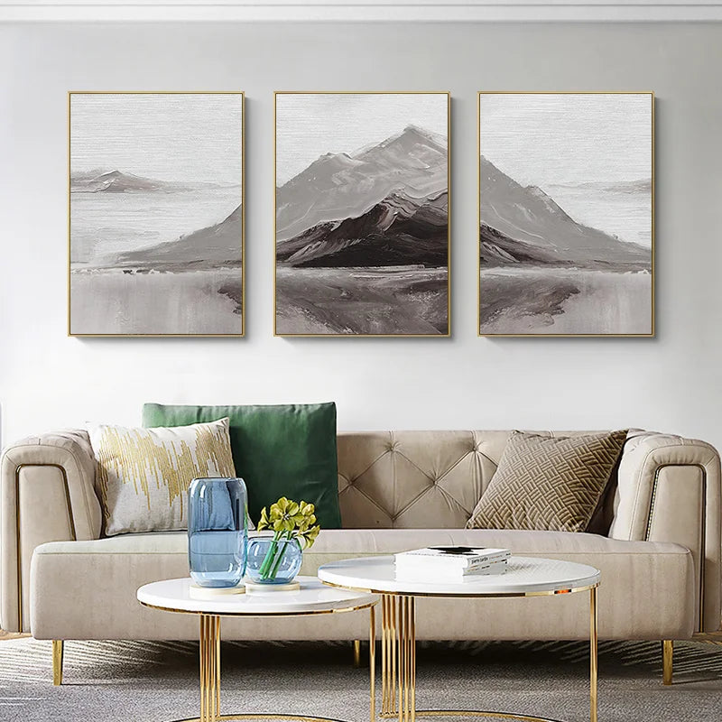 Abstract Gray Mountain Landscape Wall Art Fine Art Canvas Prints Pictures For Modern Apartment Living Room Dining Room Art Decor | Bowlift