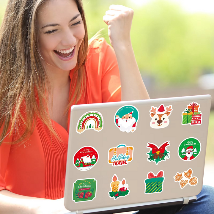 BowLift | 50pcs Waterproof Christmas Vinyl Stickers for Holiday Decorating, Gifts, and Party Favors