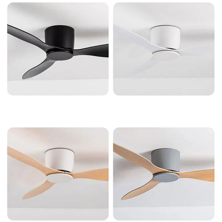 42-52 Inch Ceiling Fans with DC Motor — Remote Control Low Floor Cooling Fans, No Light, White Wood & Black Options | Bowlift