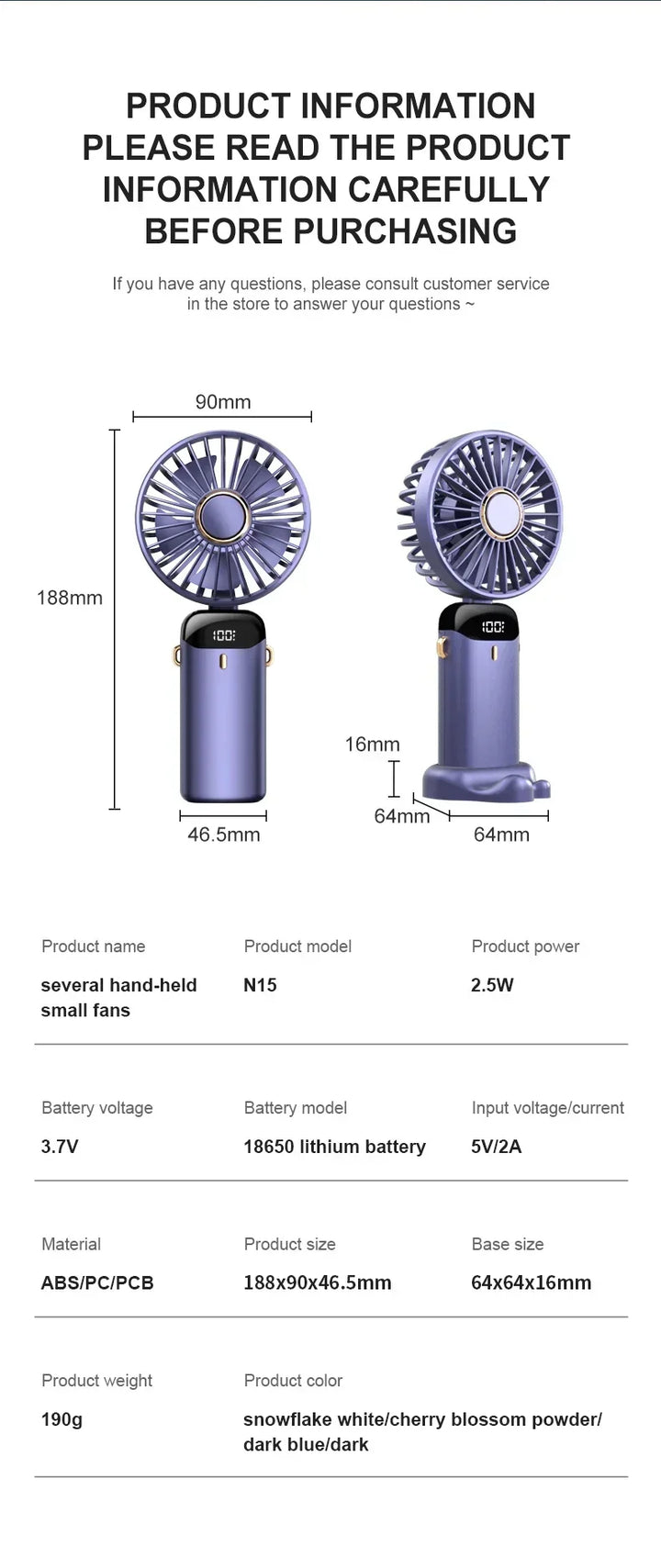 5000mAh Handheld Mini Fan – Wireless USB Rechargeable Portable Fan with Digital Display, Phone Holder, 5-Speed Foldable Neck Hanging Fan | Bowlift