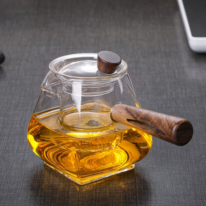 BowLift | Japanese Glass Teapot with Wooden Handle, Boiling Teapot, Electric Ceramic Stove, Tea Maker, High-Quality Tea Set, Heat-Resistant Teapot, 700 ml