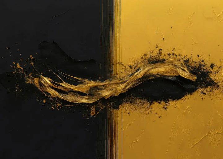 Modern Flowing Geometry Black Golden Abstract Wall Art Fine Art Canvas Prints Pictures For Living Room Dining Room Home Office Decor | Bowlift