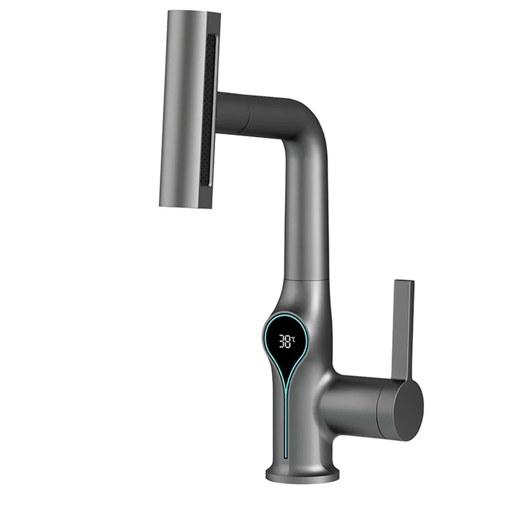 BowLift | Washbasin faucet with waterfall jet digital temperature display and adjustable spray head
