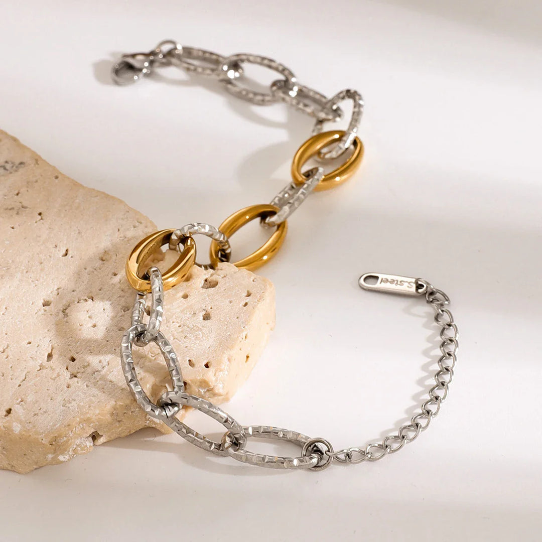 BowLift | Classy Two Tone Textured Silver Bracelet