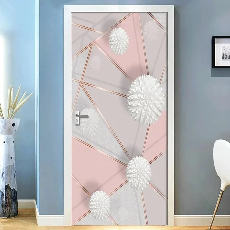 Modern Abstract Pearl Geometric Door Sticker Mural Removable PVC Vinyl Peel N Stick Wall Art Mural Decal For Interior Doors Creative DIY Home Decor | Bowlift