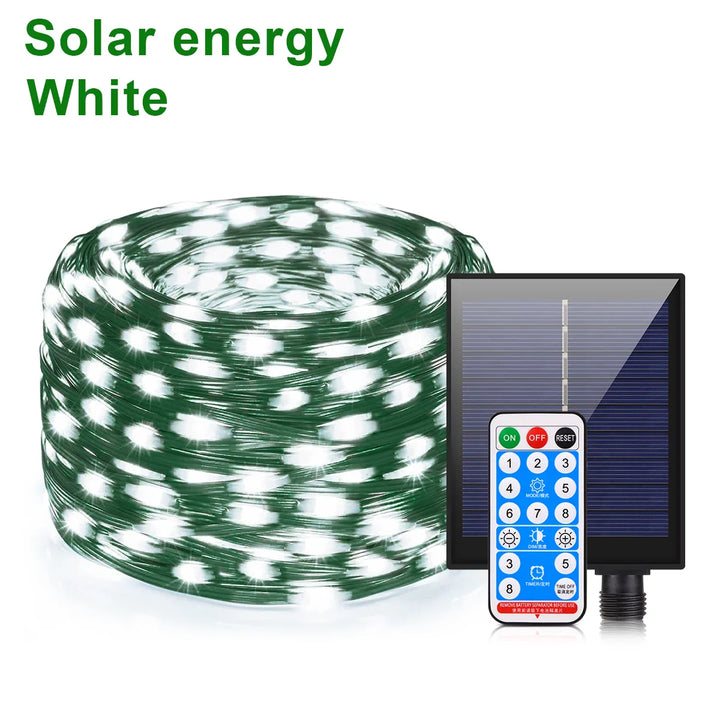 BowLift | Solar String Lights 100M LumiSol ProLine | 8 Modes | IP65 Waterproof | Extra Bright LEDs | Remote Control & Fast Charging | For Garden, Wedding & Christmas