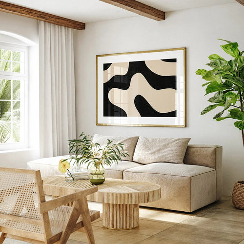 Modern Abstract Shapely Black Minimalist Wall Art Fine Art Canvas Prints Pictures For Modern Apartment Living Room Dining Room Art Decor | Bowlift