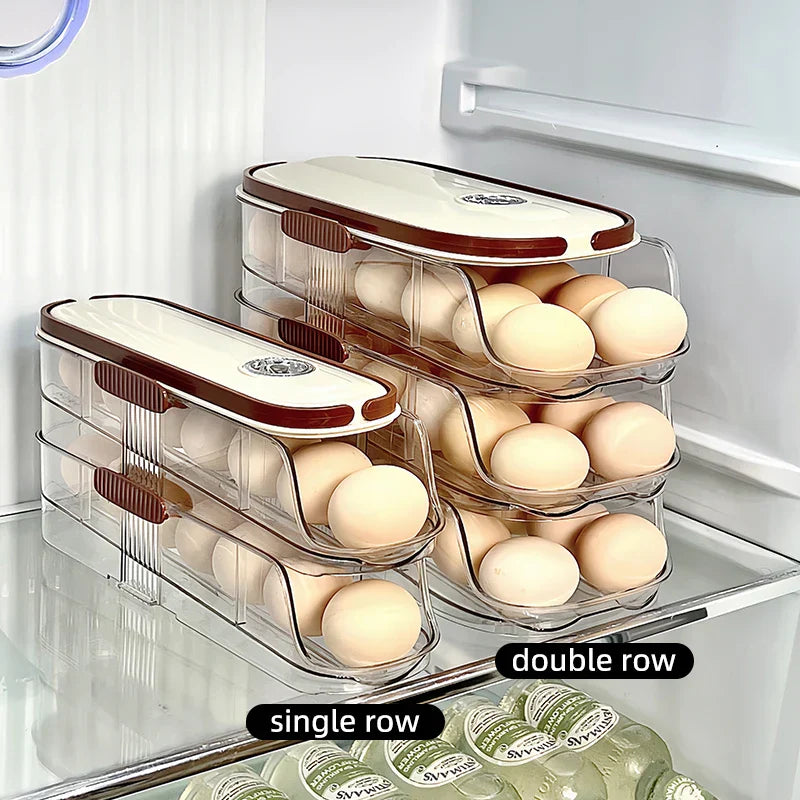 BowLift | Fridge Organizer Automatic Rolling Transparent Egg Storage Box