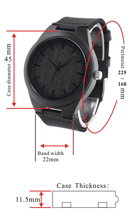 BowLift | Mens Black Wooden Watch With Real Leather - Quartz, Natural Ebony Wood