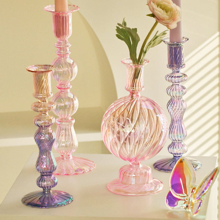Ribbed Glass Candleholders - Mermaid | Bowlift