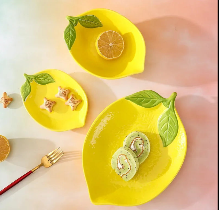 Lemon-shaped ceramic dish set, decorative serving bowls and plates for the dining table | Bowlift