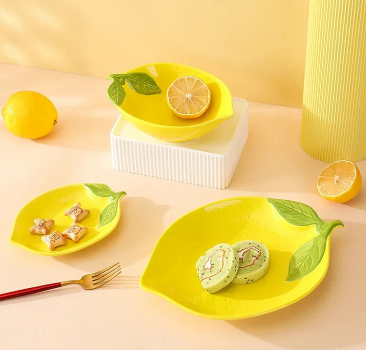 Lemon-shaped ceramic dish set, decorative serving bowls and plates for the dining table | Bowlift