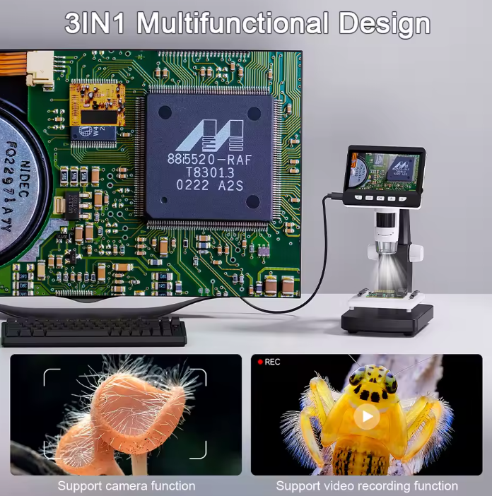 BowLift | 1000X 4.3" LCD Digital Microscope – 1080P Coin Microscope with 8 LED Lights for Soldering, Repairs, and Inspection