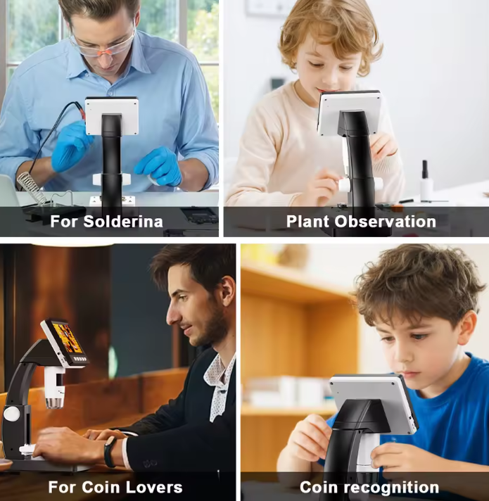 BowLift | 1000X 4.3" LCD Digital Microscope – 1080P Coin Microscope with 8 LED Lights for Soldering, Repairs, and Inspection