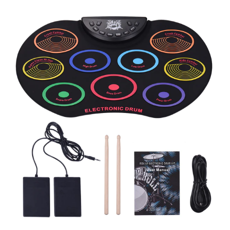 BowLift | Portable Size Electronic Drum Kit 9 Silicon Pads Folding Set Electronic Drums USB/Battery Powered
