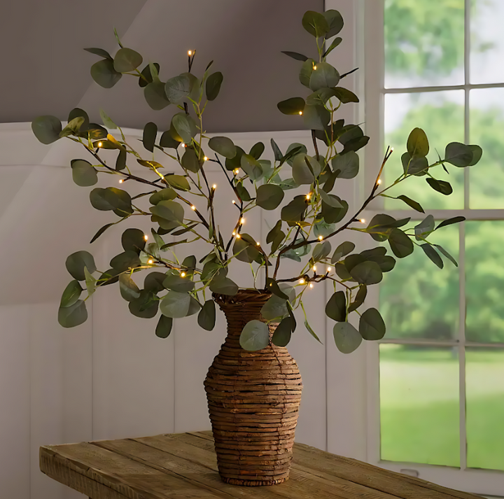 Battery-Operated Lighted Artificial Eucalyptus Garland or Branch Décor - Effortless ambiance for any occasion. Bowlift