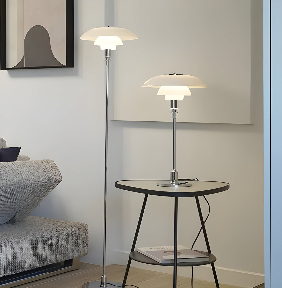 BowLift | NordiGlow LED Table Lamp – Elegant glass design in Nordic style, dimmable lighting for office, living room or bedroom