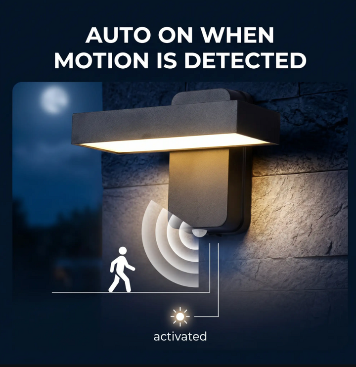 BowLift | PIR Motion Sensor Outdoor Wall Light | IP65 Waterproof, Rotatable Design & Adjustable Length for Gardens and Entrances