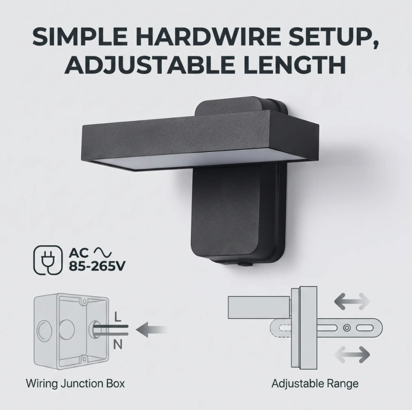 BowLift | PIR Motion Sensor Outdoor Wall Light | IP65 Waterproof, Rotatable Design & Adjustable Length for Gardens and Entrances
