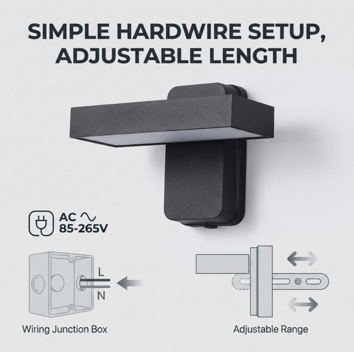 BowLift | PIR Motion Sensor Outdoor Wall Light | IP65 Waterproof, Rotatable Design & Adjustable Length for Gardens and Entrances