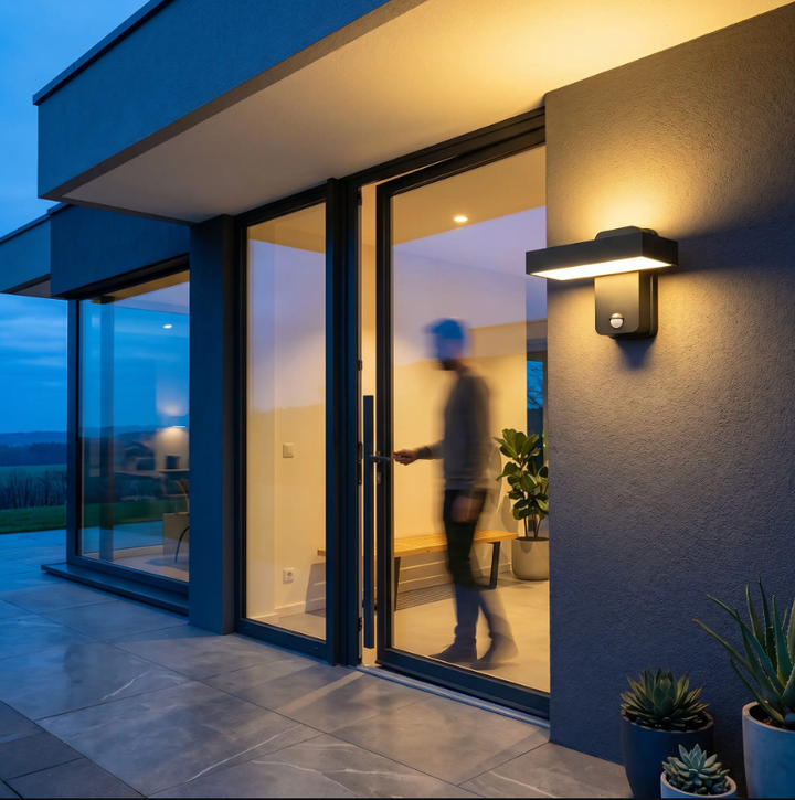 BowLift | PIR Motion Sensor Outdoor Wall Light | IP65 Waterproof, Rotatable Design & Adjustable Length for Gardens and Entrances