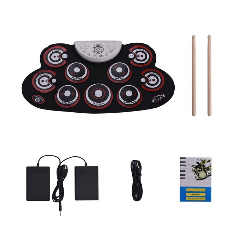BowLift | Portable Size Electronic Drum Kit 9 Silicon Pads Folding Set Electronic Drums USB/Battery Powered