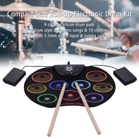 BowLift | Portable Size Electronic Drum Kit 9 Silicon Pads Folding Set Electronic Drums USB/Battery Powered
