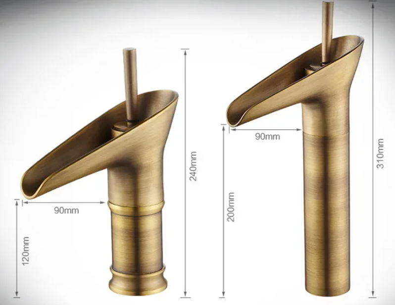 BowLift | AquaVintura Antique waterfall bathroom faucet | Brass fitting with single lever mixer | Hot & cold water | Bronze look