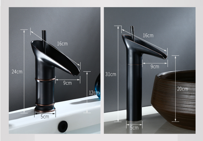 BowLift | AquaVintura Antique waterfall bathroom faucet | Brass fitting with single lever mixer | Hot & cold water | Bronze look