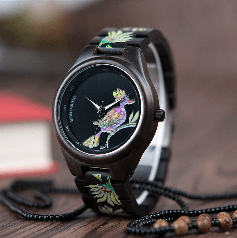 BowLift | Bamboo Wooden Watch for Women With Embroidered Face