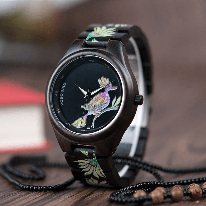 BowLift | Bamboo Wooden Watch for Women With Embroidered Face