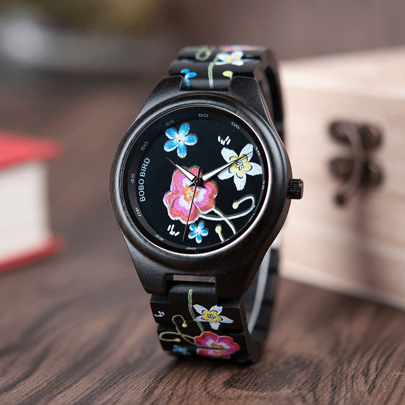 BowLift | Bamboo Wooden Watch for Women With Embroidered Face