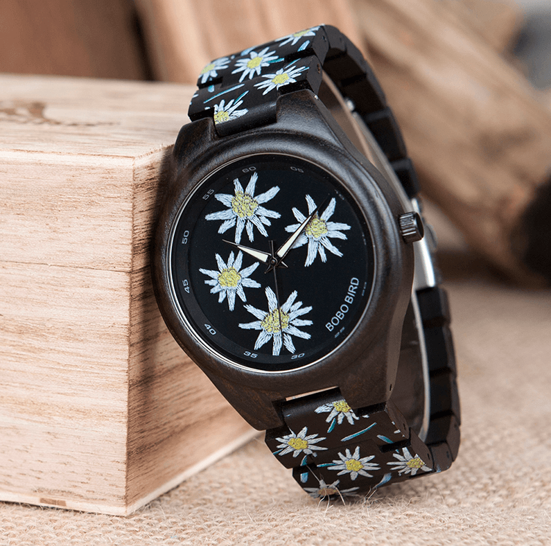 BowLift | Bamboo Wooden Watch for Women With Embroidered Face