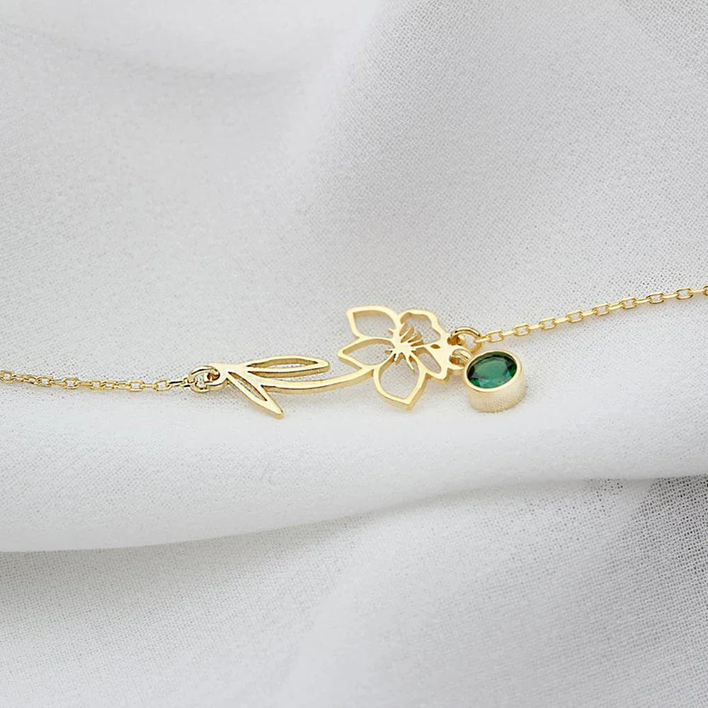 BowLift | Dainty Birth Flower & Birthstone Chain Bracelet