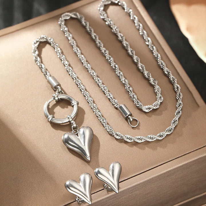 BowLift | Rope Chain Anchor Clasp Heart Necklace and Earring Set
