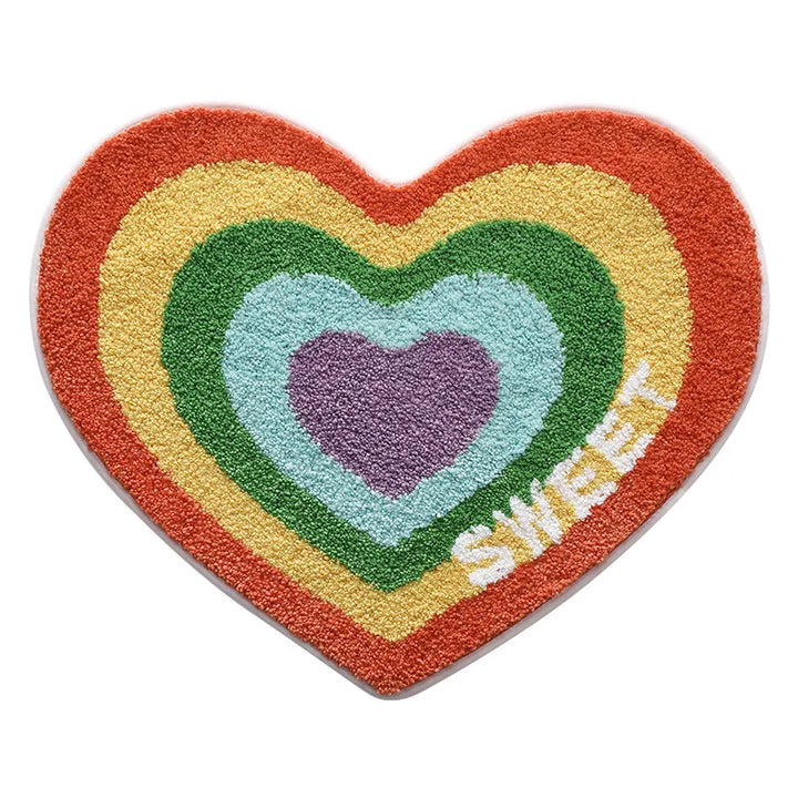 Heart-Shaped Rainbow Tufted Mat | Bowlift