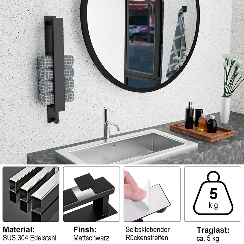 BowLift | Modern Self-Adhesive Towel Rack - in Silver and Black