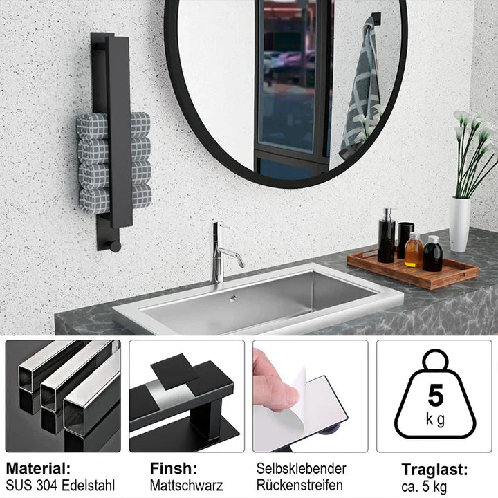BowLift | Modern Self-Adhesive Towel Rack - in Silver and Black