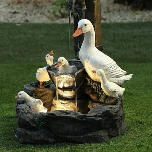 BowLift | Lunaverde Solar Deco Fountain Duck & Squirrel | Garden Figure with LED Light | Weatherproof Resin | For Terrace & Balcony