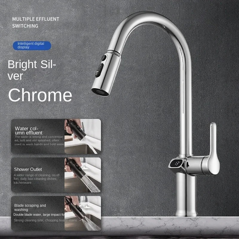 BowLift | Pull-out Kitchen Faucet with Digital Display and Swivel Spout